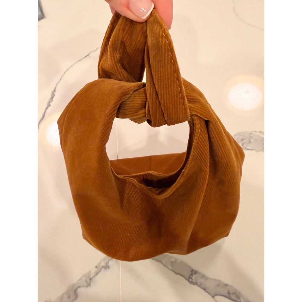 Merit Corduroy Knot Handle Mini Hobo Bag Brown Soft Slouchy Purse